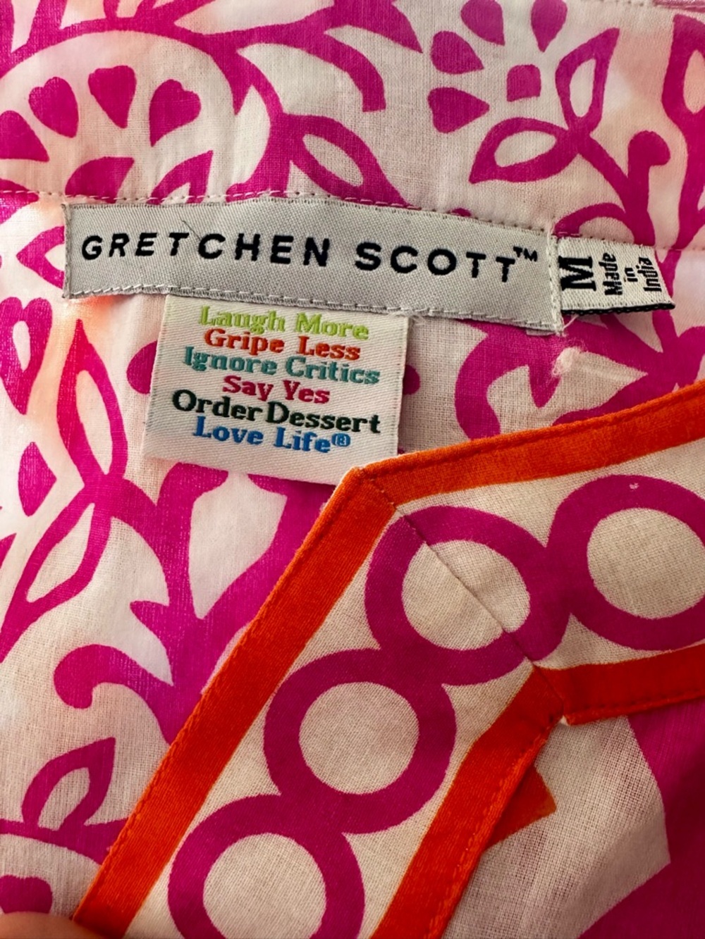 Gretchen Scott 100% Cotton Pink Orange Chevron 3/4 Sleeve Tunic Top Size M - Picture 4 of 7